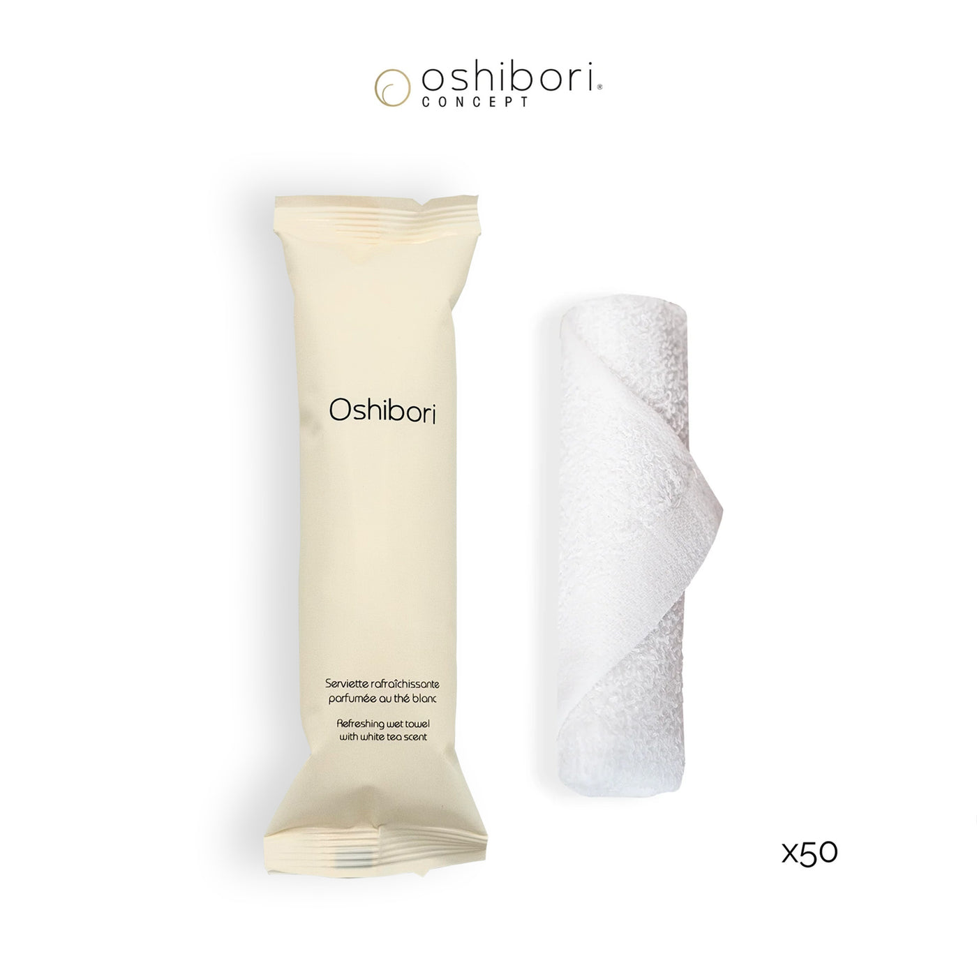 Oshibori rafraîchissant - Bambou - Écru (x50)